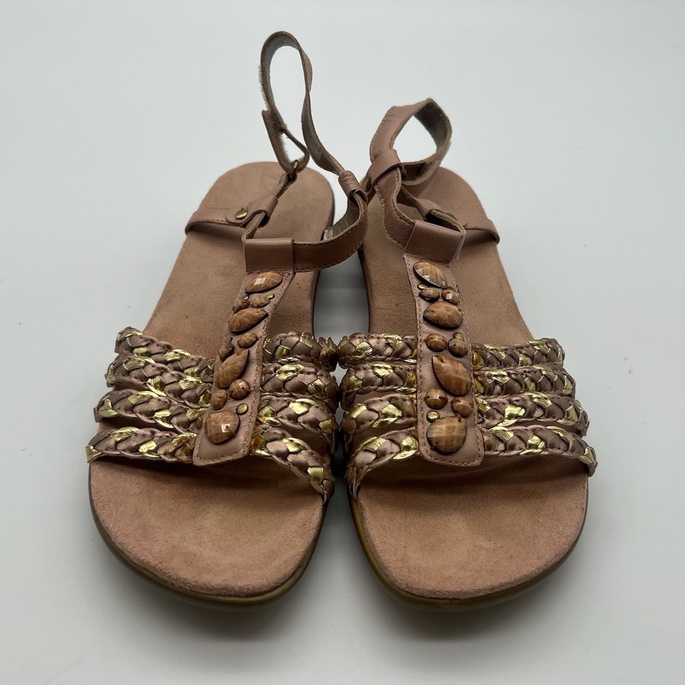 Easy Spirit Womens Metallic Braided Stone Slingback Sandals Rose Gold Bronze